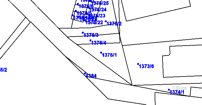 Parcela st. 1376/1 v KÚ Kopřivnice, Katastrální mapa