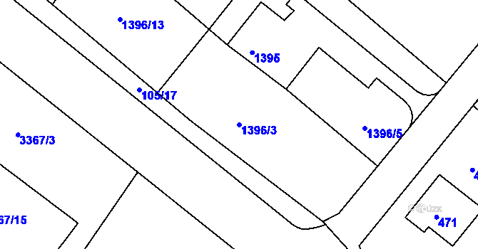 Parcela st. 1396/3 v KÚ Kopřivnice, Katastrální mapa