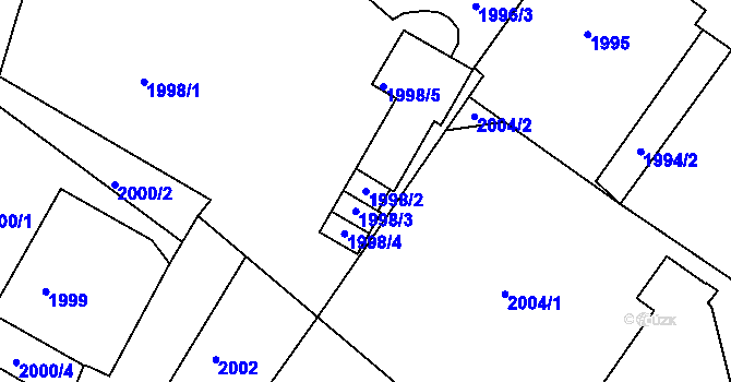 Parcela st. 1998/2 v KÚ Kopřivnice, Katastrální mapa