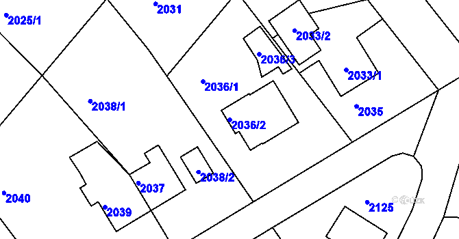 Parcela st. 2036/2 v KÚ Kopřivnice, Katastrální mapa