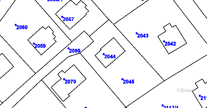Parcela st. 2044 v KÚ Kopřivnice, Katastrální mapa
