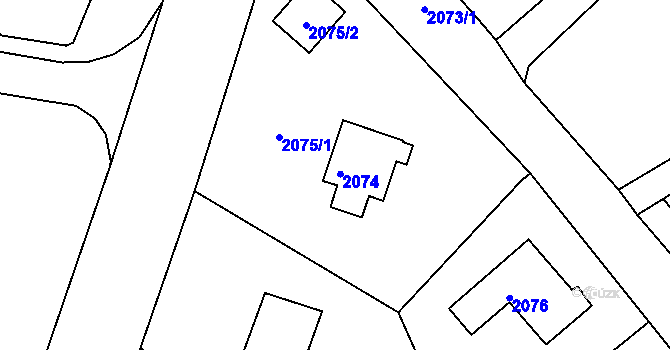 Parcela st. 2074 v KÚ Kopřivnice, Katastrální mapa