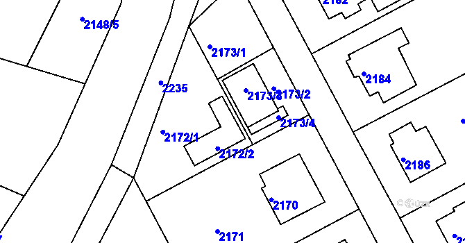 Parcela st. 2172/2 v KÚ Kopřivnice, Katastrální mapa