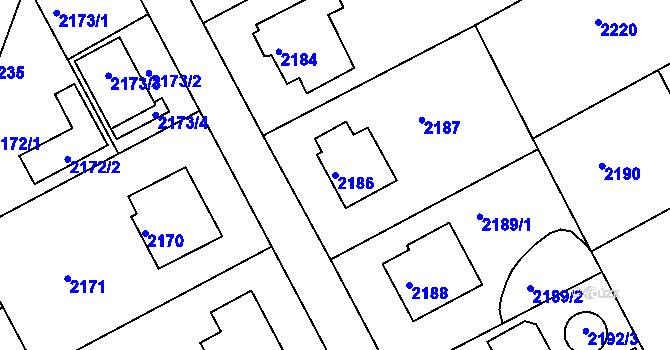 Parcela st. 2186 v KÚ Kopřivnice, Katastrální mapa