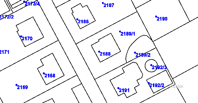Parcela st. 2188 v KÚ Kopřivnice, Katastrální mapa