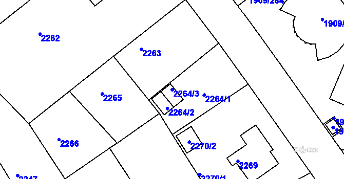 Parcela st. 2264/3 v KÚ Kopřivnice, Katastrální mapa