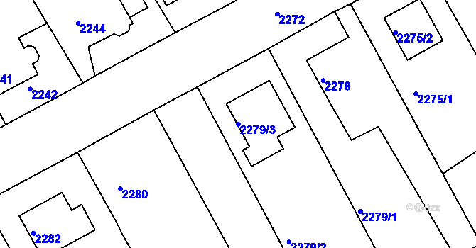 Parcela st. 2279/3 v KÚ Kopřivnice, Katastrální mapa