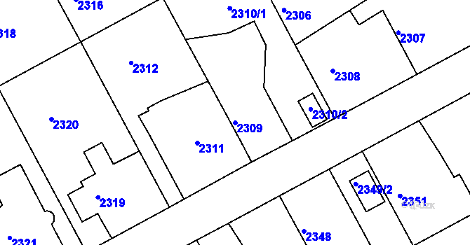 Parcela st. 2309 v KÚ Kopřivnice, Katastrální mapa