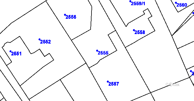 Parcela st. 2555 v KÚ Kopřivnice, Katastrální mapa