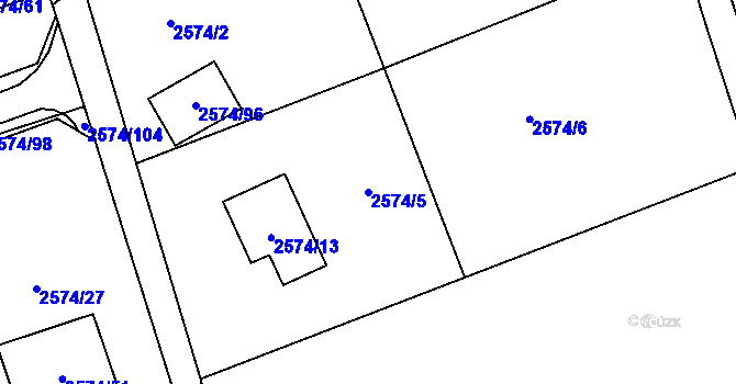 Parcela st. 2574/5 v KÚ Kopřivnice, Katastrální mapa