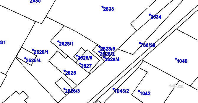 Parcela st. 2628/2 v KÚ Kopřivnice, Katastrální mapa