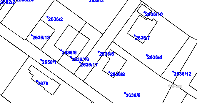 Parcela st. 2636/6 v KÚ Kopřivnice, Katastrální mapa