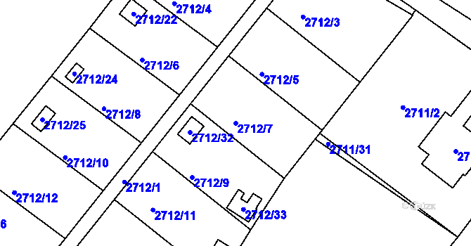 Parcela st. 2712/7 v KÚ Kopřivnice, Katastrální mapa