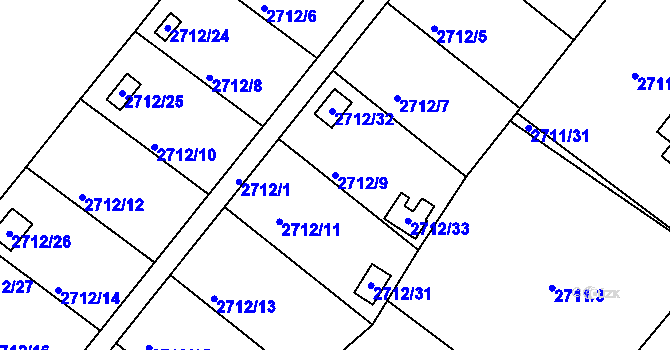 Parcela st. 2712/9 v KÚ Kopřivnice, Katastrální mapa