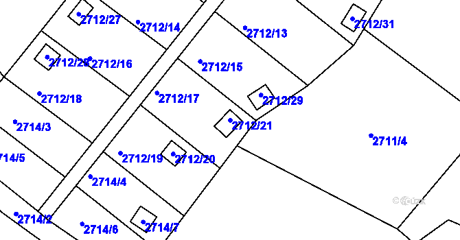 Parcela st. 2712/21 v KÚ Kopřivnice, Katastrální mapa