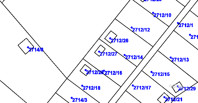 Parcela st. 2712/27 v KÚ Kopřivnice, Katastrální mapa