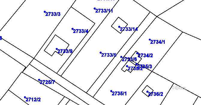 Parcela st. 2733/5 v KÚ Kopřivnice, Katastrální mapa