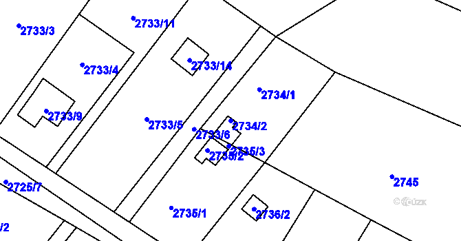 Parcela st. 2734/2 v KÚ Kopřivnice, Katastrální mapa