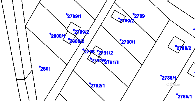 Parcela st. 2791/2 v KÚ Kopřivnice, Katastrální mapa