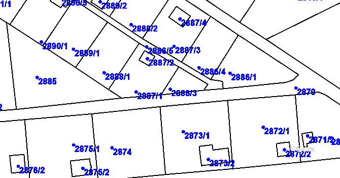 Parcela st. 2886/3 v KÚ Kopřivnice, Katastrální mapa