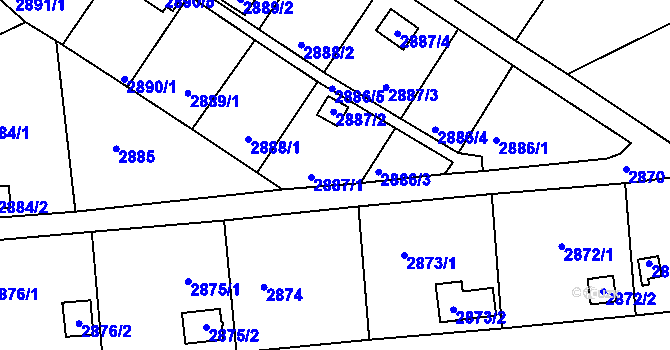 Parcela st. 2887/1 v KÚ Kopřivnice, Katastrální mapa