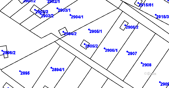 Parcela st. 2905/2 v KÚ Kopřivnice, Katastrální mapa
