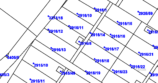 Parcela st. 2916/8 v KÚ Kopřivnice, Katastrální mapa