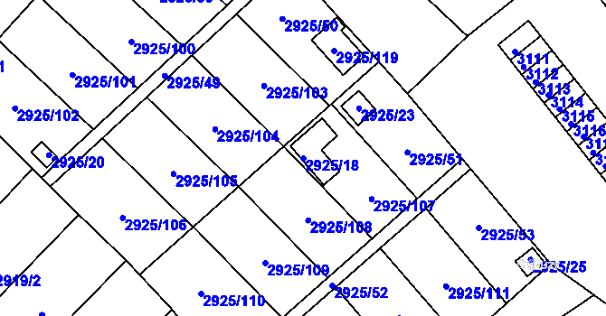 Parcela st. 2925/18 v KÚ Kopřivnice, Katastrální mapa