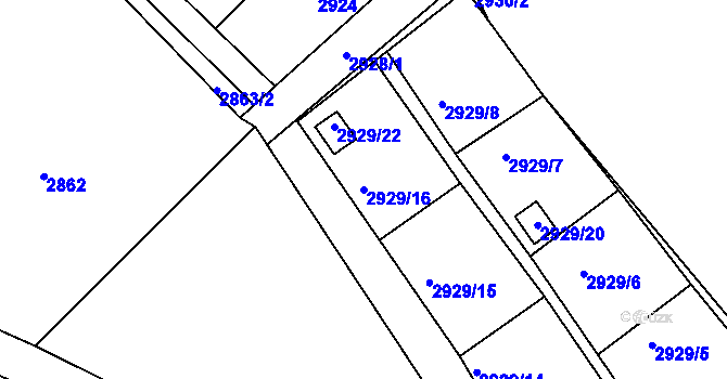 Parcela st. 2929/16 v KÚ Kopřivnice, Katastrální mapa
