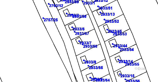 Parcela st. 2933/7 v KÚ Kopřivnice, Katastrální mapa