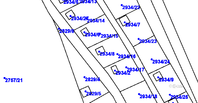 Parcela st. 2934/8 v KÚ Kopřivnice, Katastrální mapa