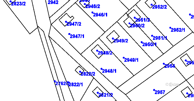 Parcela st. 2948/2 v KÚ Kopřivnice, Katastrální mapa