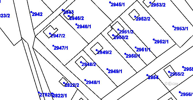 Parcela st. 2949/2 v KÚ Kopřivnice, Katastrální mapa