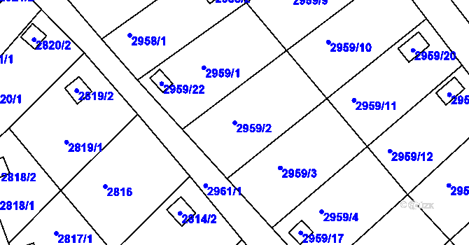 Parcela st. 2959/2 v KÚ Kopřivnice, Katastrální mapa