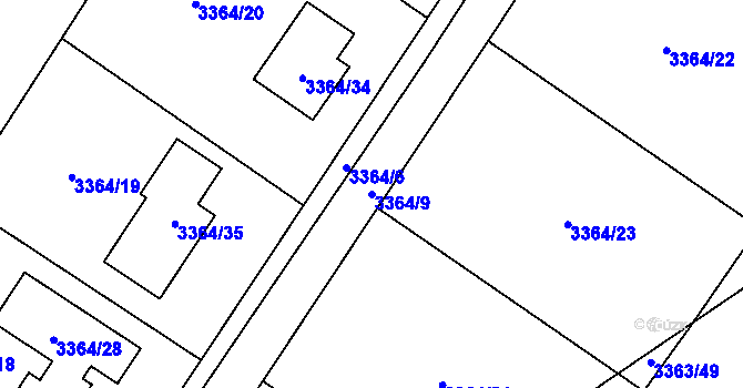 Parcela st. 3364/9 v KÚ Kopřivnice, Katastrální mapa