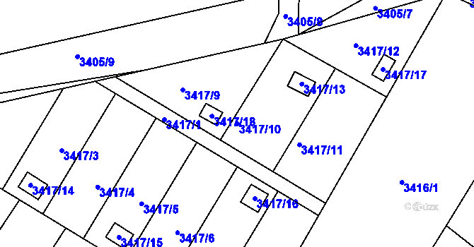 Parcela st. 3417/10 v KÚ Kopřivnice, Katastrální mapa
