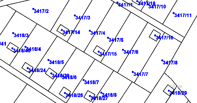 Parcela st. 3417/15 v KÚ Kopřivnice, Katastrální mapa