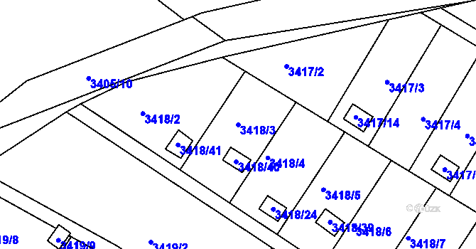 Parcela st. 3418/3 v KÚ Kopřivnice, Katastrální mapa