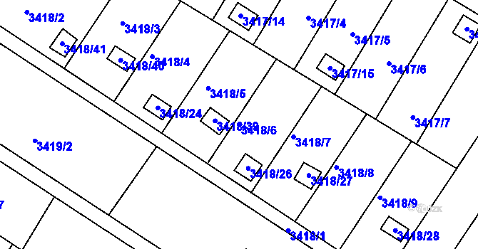 Parcela st. 3418/6 v KÚ Kopřivnice, Katastrální mapa