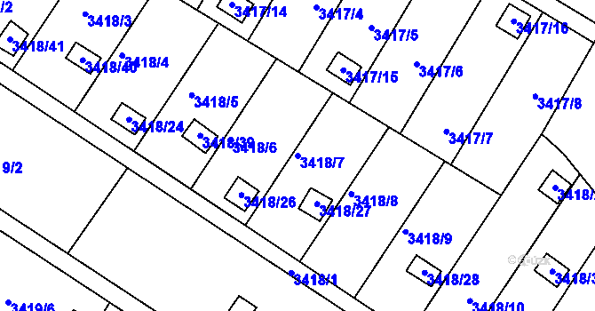 Parcela st. 3418/7 v KÚ Kopřivnice, Katastrální mapa