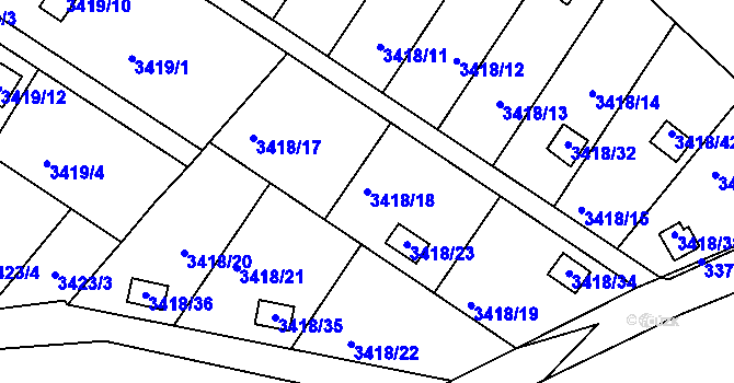 Parcela st. 3418/18 v KÚ Kopřivnice, Katastrální mapa