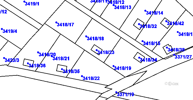 Parcela st. 3418/23 v KÚ Kopřivnice, Katastrální mapa