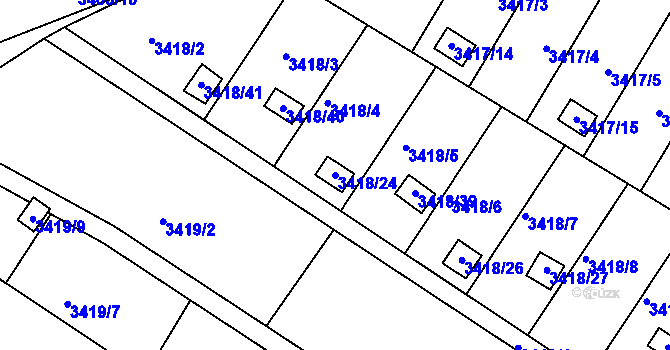 Parcela st. 3418/24 v KÚ Kopřivnice, Katastrální mapa