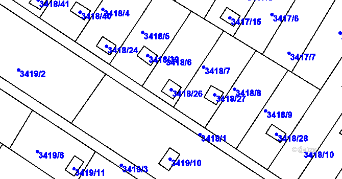 Parcela st. 3418/26 v KÚ Kopřivnice, Katastrální mapa