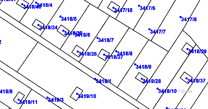 Parcela st. 3418/27 v KÚ Kopřivnice, Katastrální mapa