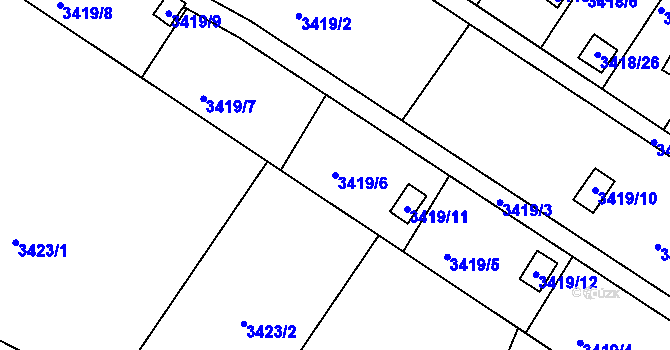 Parcela st. 3419/6 v KÚ Kopřivnice, Katastrální mapa
