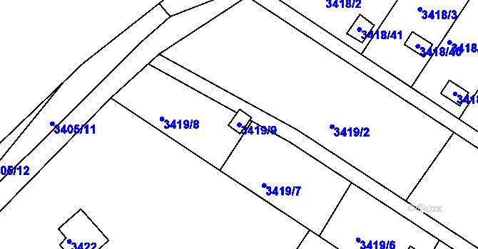 Parcela st. 3419/9 v KÚ Kopřivnice, Katastrální mapa