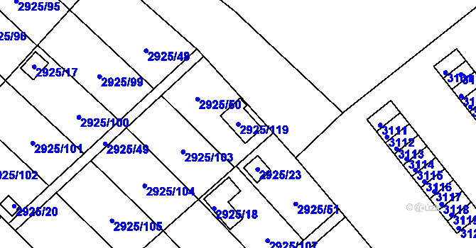 Parcela st. 2925/119 v KÚ Kopřivnice, Katastrální mapa