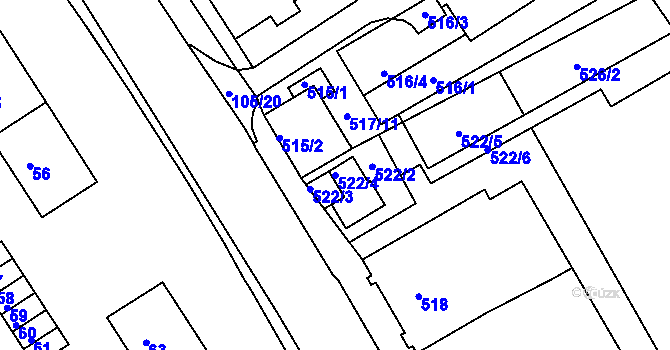 Parcela st. 522/4 v KÚ Kopřivnice, Katastrální mapa