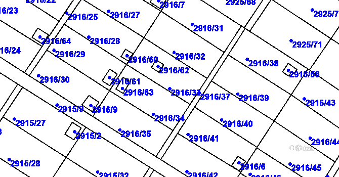 Parcela st. 2916/33 v KÚ Kopřivnice, Katastrální mapa